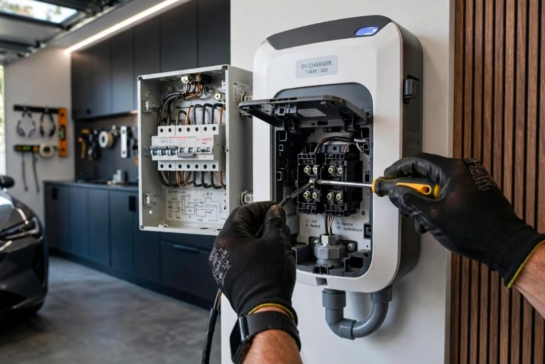 أحسن كهربائي في جدة لتوصيل طبلون وقواطع شاحن السيارة الكهربائية 7.4kW 32A أبو أمير 0562737836